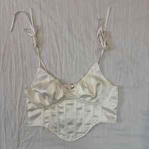Missguided White Cream‎ Satin Corset Bra Top